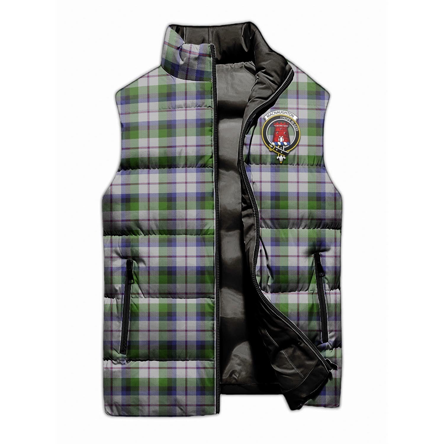 MacNaughton Dress Tartan Sleeveless Puffer Jacket with Family Crest - Tartanvibesclothing