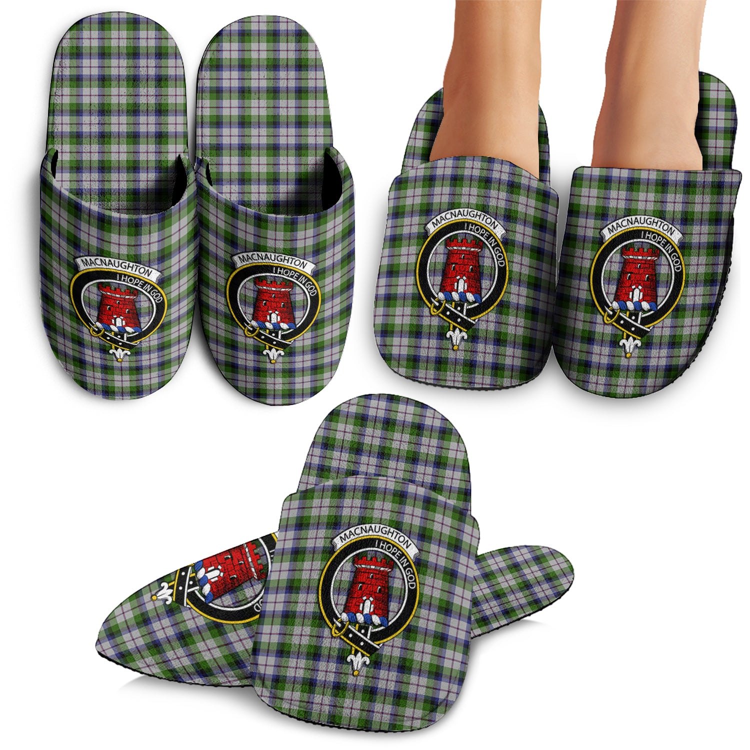 MacNaughton Dress Tartan Home Slippers with Family Crest - Tartanvibesclothing