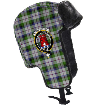 MacNaughton Dress Tartan Winter Trapper Hat with Family Crest