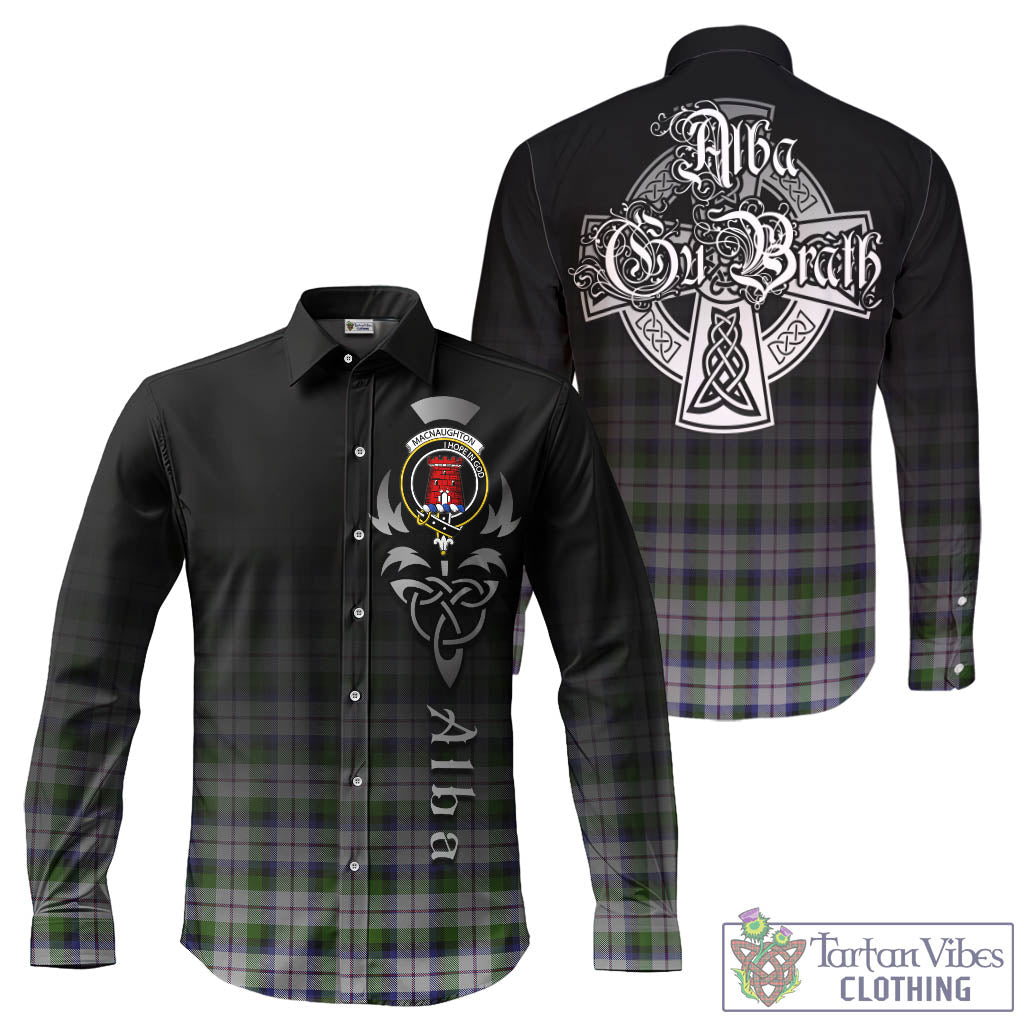 Tartan Vibes Clothing MacNaughton Dress Tartan Long Sleeve Button Up Featuring Alba Gu Brath Family Crest Celtic Inspired