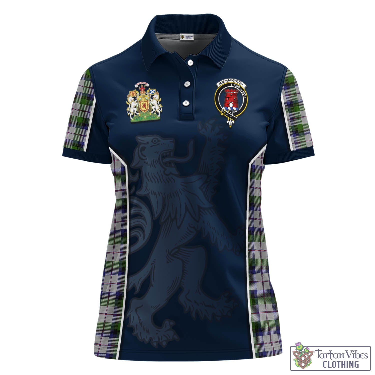 MacNaughton Dress Tartan Women's Polo Shirt with Family Crest and Lion Rampant Vibes Sport Style - Tartan Vibes Clothing