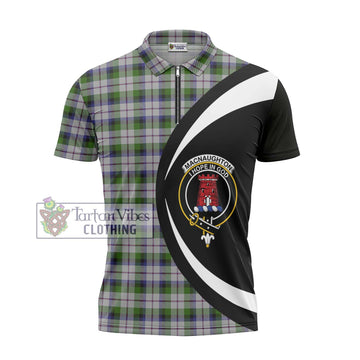 MacNaughton Dress Tartan Zipper Polo Shirt with Family Crest Circle Style