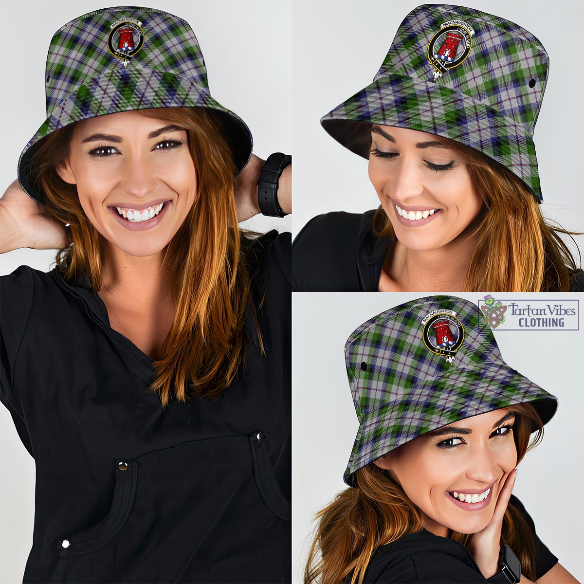 Tartan Vibes Clothing MacNaughton Dress Tartan Bucket Hat with Family Crest