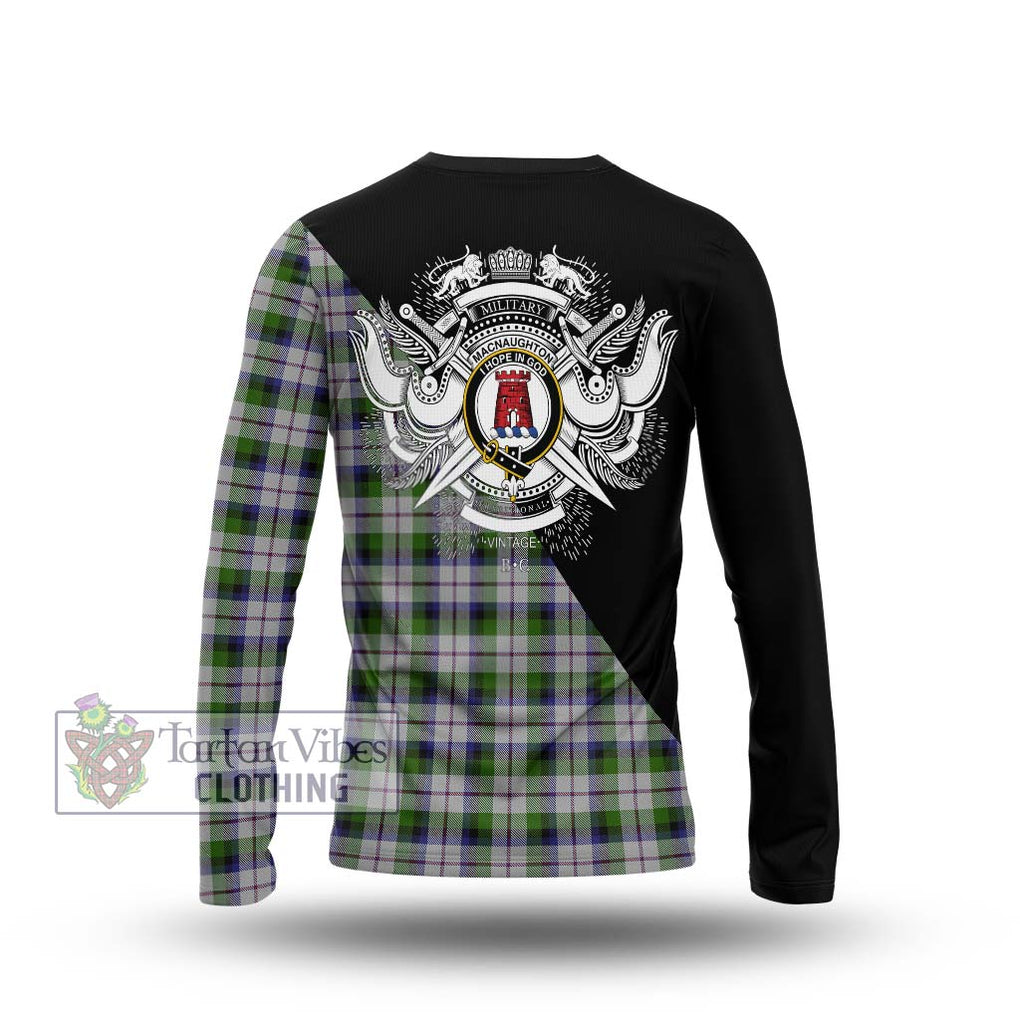 MacNaughton Dress Tartan Long Sleeve T-Shirt with Family Crest and Military Logo Style - Tartanvibesclothing Shop