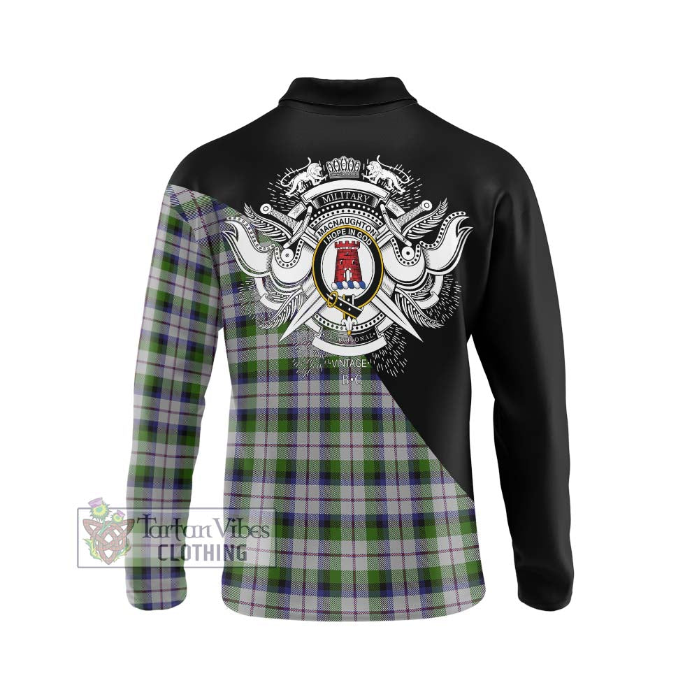 MacNaughton Dress Tartan Long Sleeve Polo Shirt with Family Crest and Military Logo Style - Tartanvibesclothing Shop