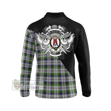 MacNaughton Dress Tartan Long Sleeve Polo Shirt with Family Crest and Military Logo Style