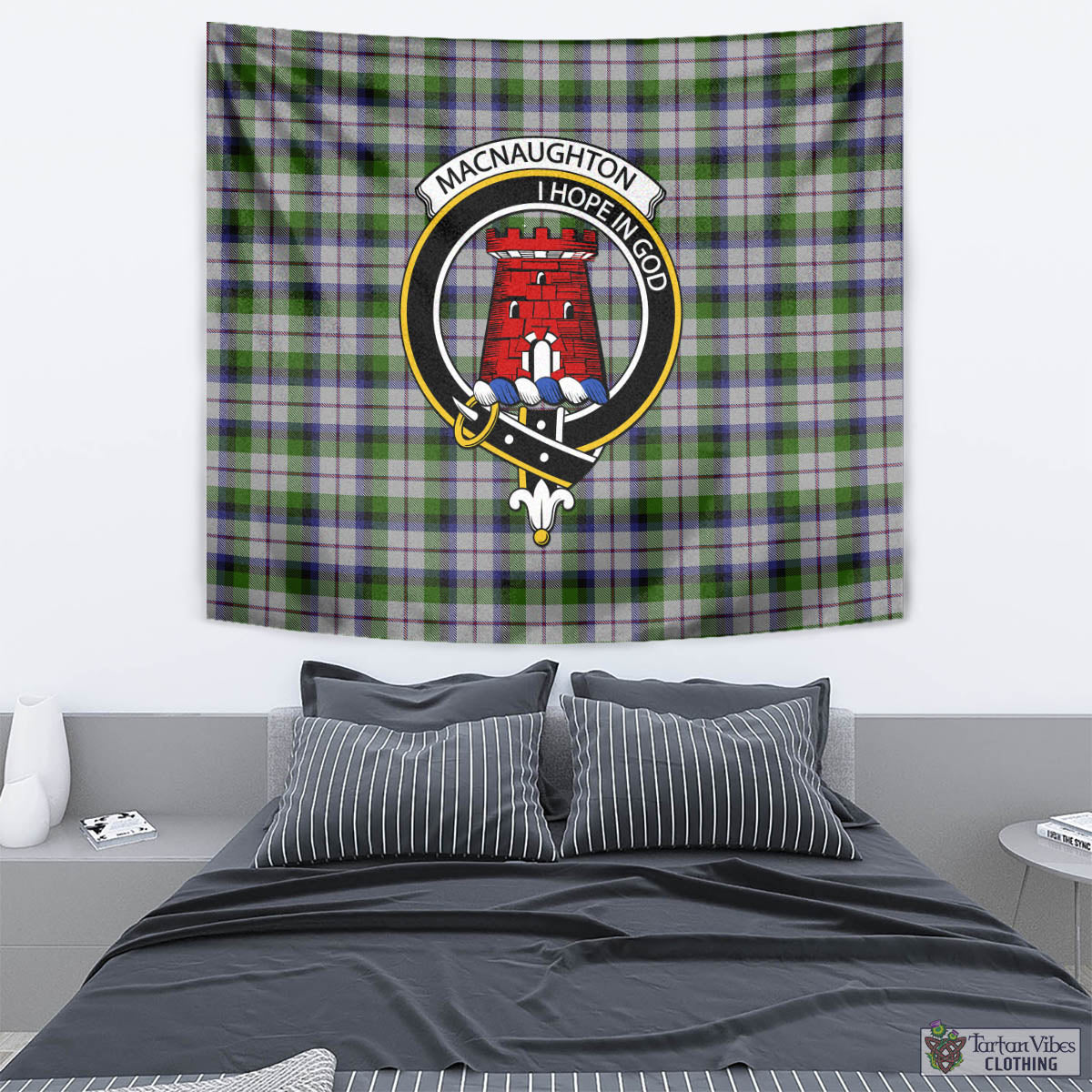 Tartan Vibes Clothing MacNaughton Dress Tartan Tapestry Wall Hanging and Home Decor for Room with Family Crest