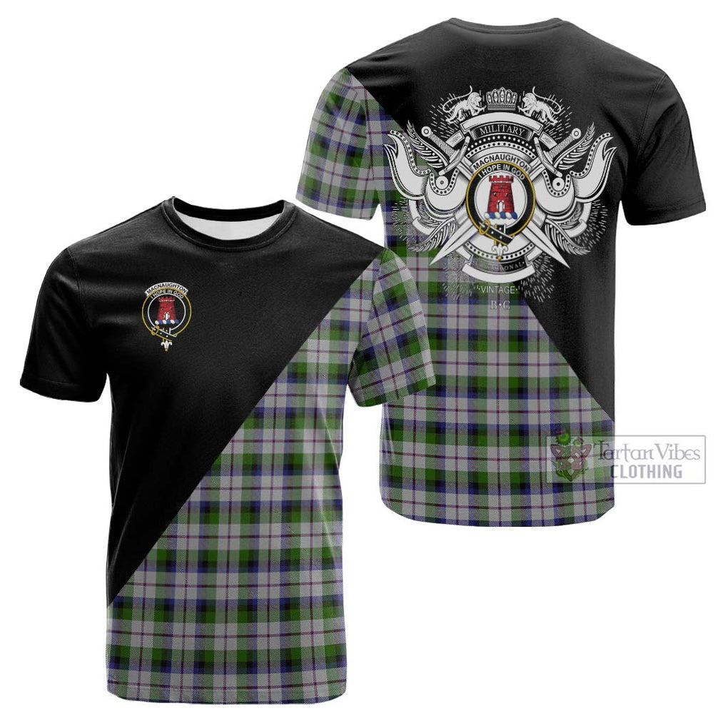 Tartan Vibes Clothing MacNaughton Dress Tartan Cotton T-shirt with Family Crest and Military Logo Style