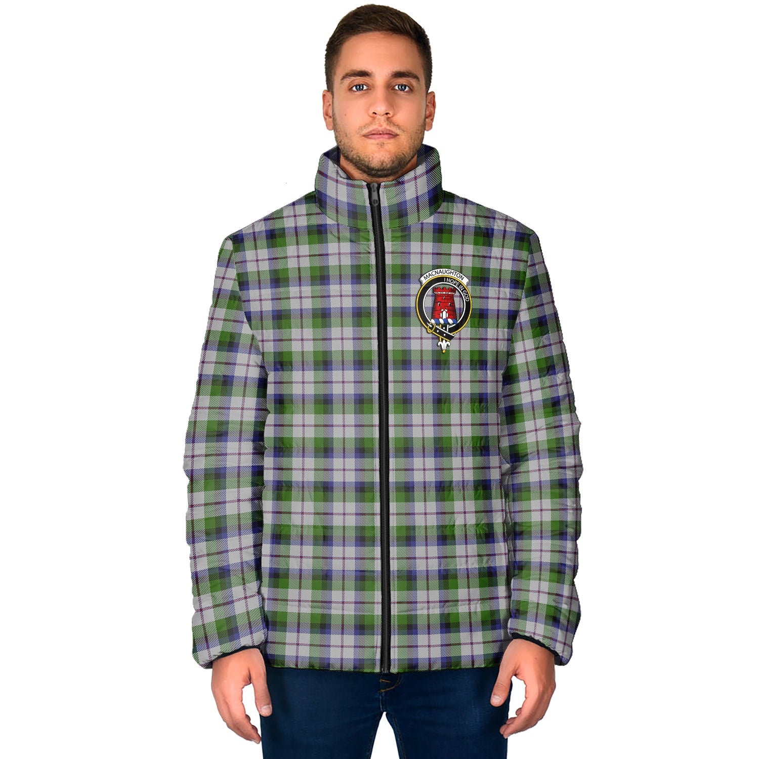 MacNaughton Dress Tartan Padded Jacket with Family Crest - Tartan Vibes Clothing