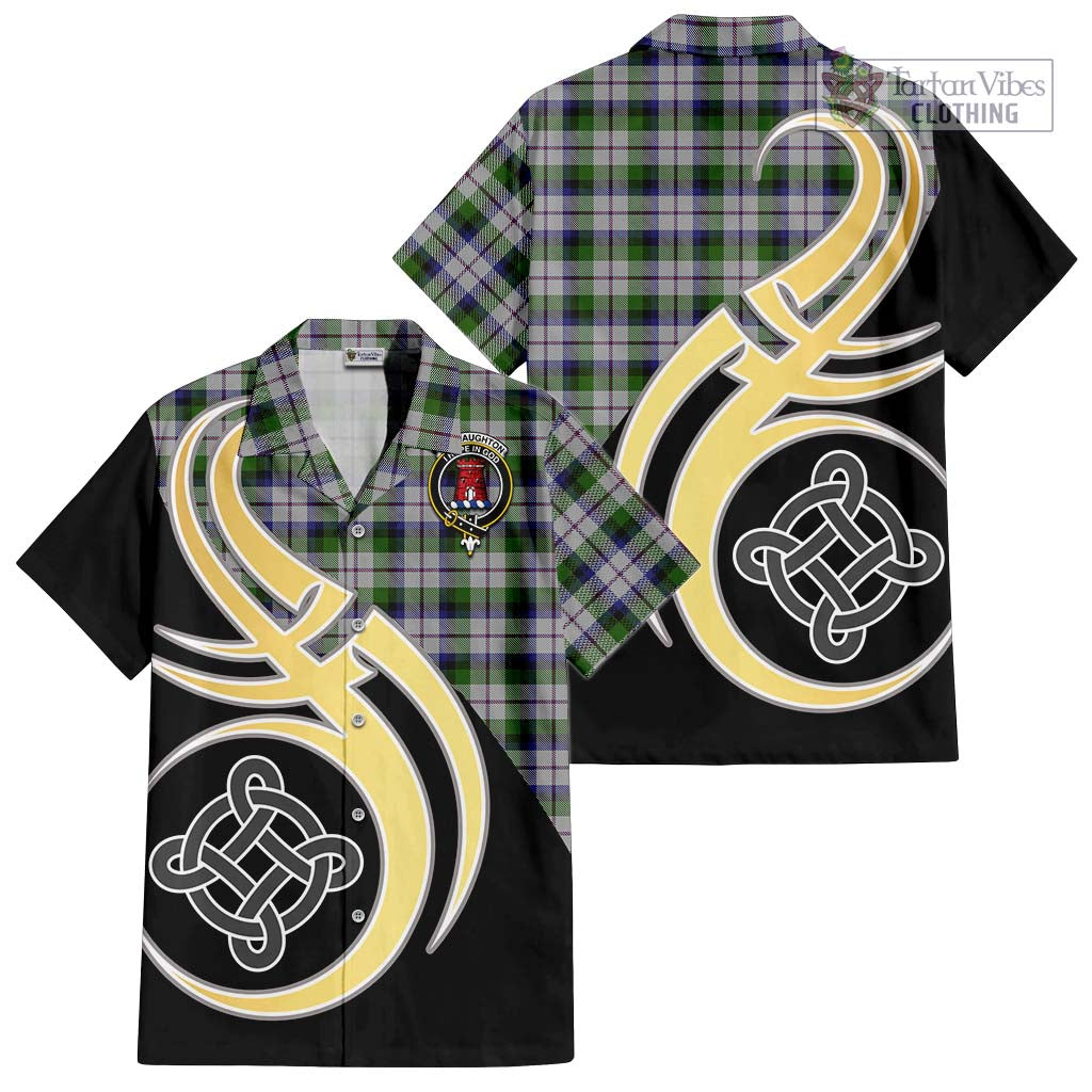 MacNaughton Dress Tartan Short Sleeve Button Shirt with Family Crest and Celtic Symbol Style - Tartan Vibes Clothing