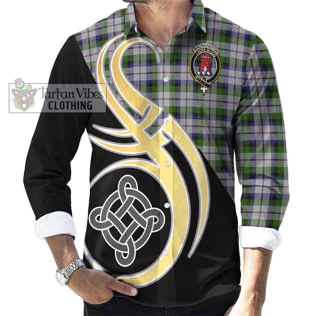 MacNaughton Dress Tartan Long Sleeve Button Shirt with Family Crest and Celtic Symbol Style - Tartan Vibes Clothing