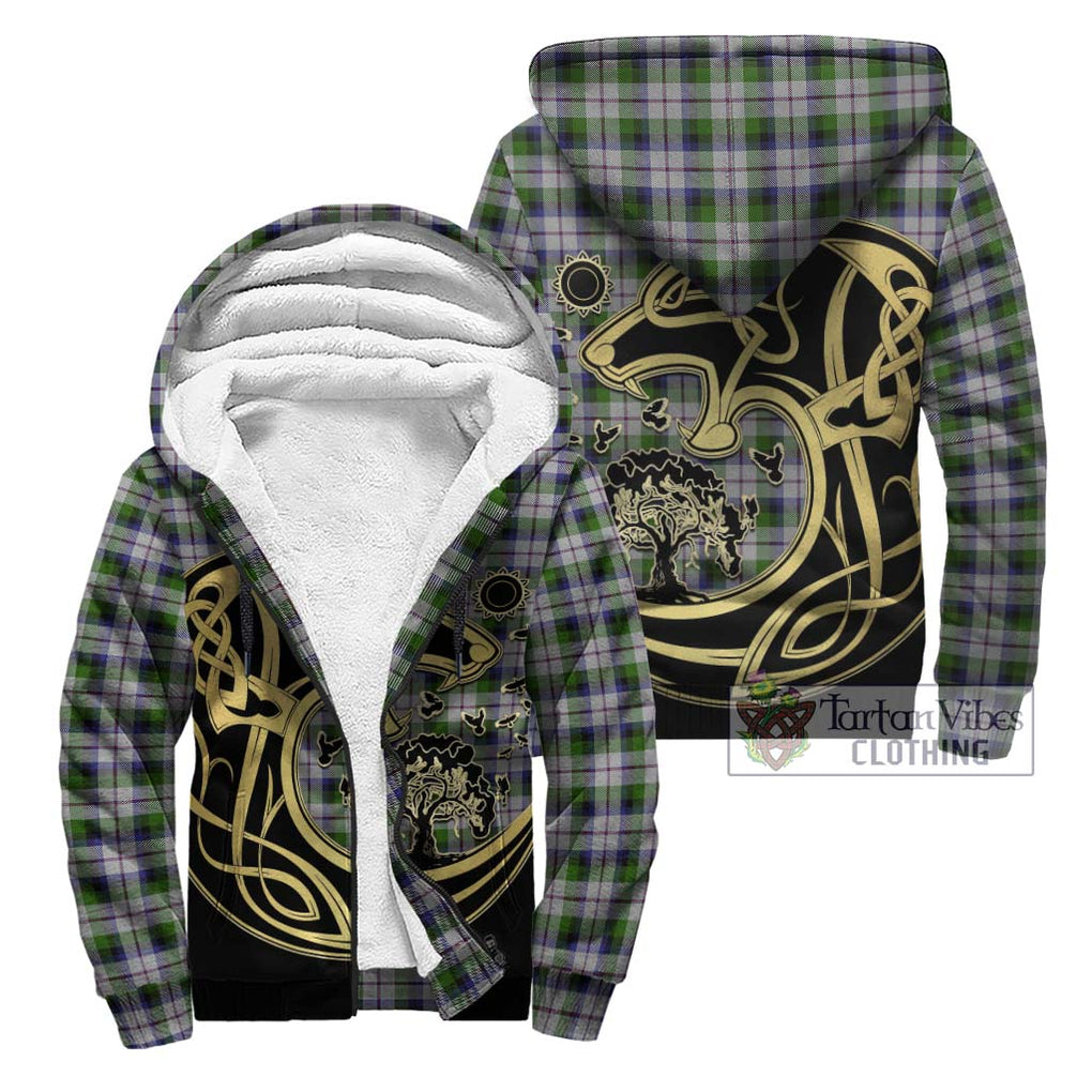 MacNaughton Dress Tartan Sherpa Hoodie with Family Crest Celtic Wolf Style Unisex - Tartan Vibes Clothing