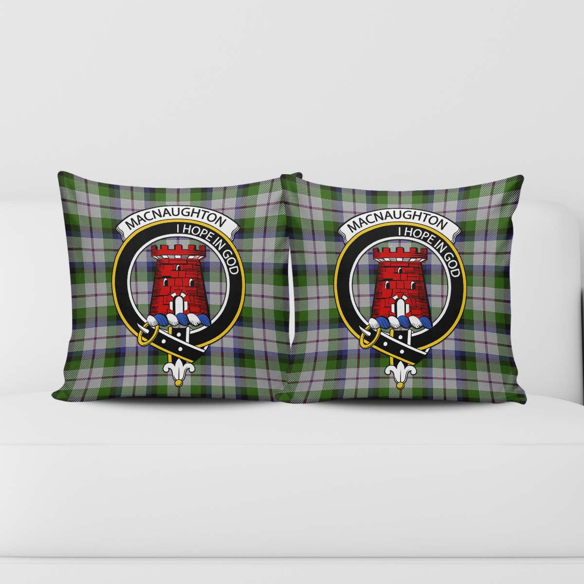 MacNaughton Dress Tartan Pillow Cover with Family Crest - Tartanvibesclothing