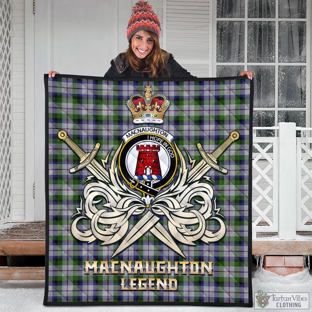 Tartan Vibes Clothing MacNaughton Dress Tartan Quilt with Clan Crest and the Golden Sword of Courageous Legacy