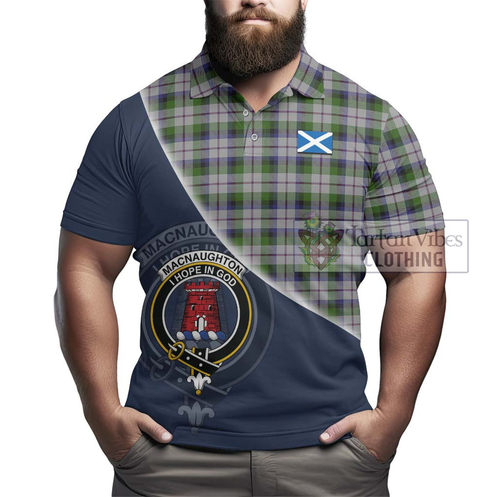 MacNaughton Dress Tartan Polo Shirt with Personalised National Flag and Family Crest Half Style - Tartanvibesclothing Shop