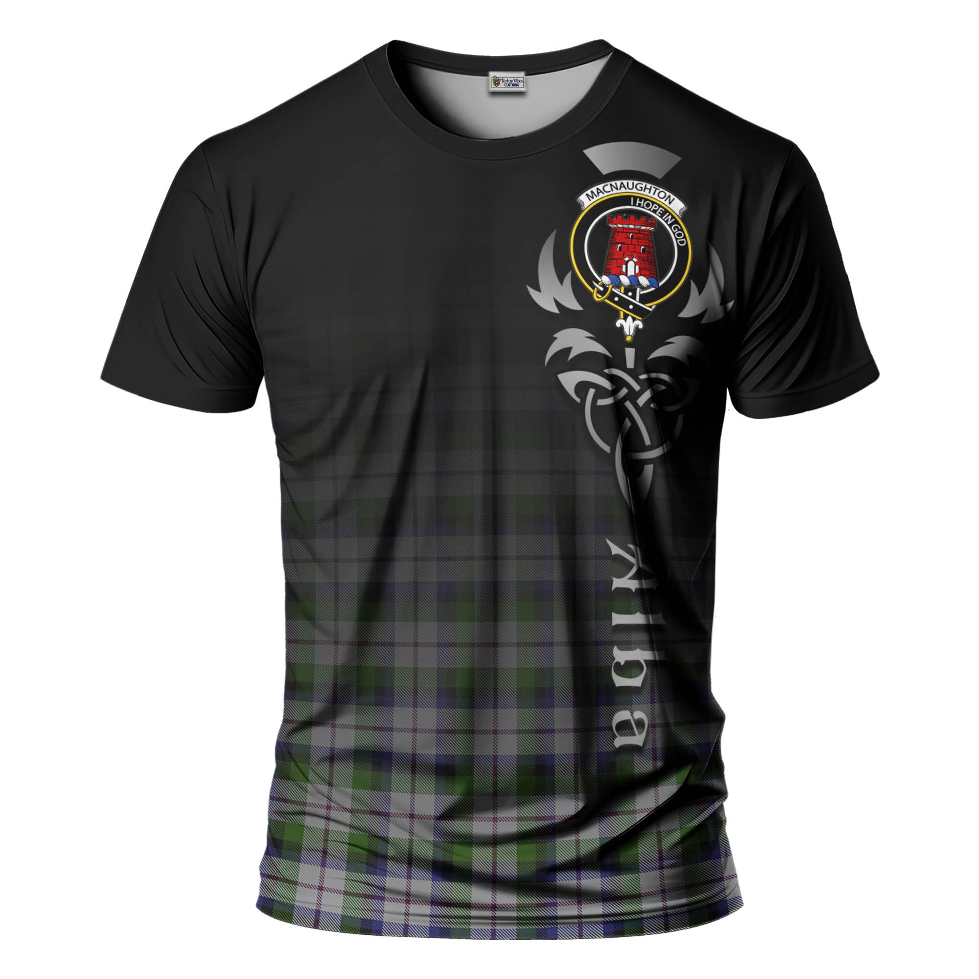 Tartan Vibes Clothing MacNaughton Dress Tartan T-Shirt Featuring Alba Gu Brath Family Crest Celtic Inspired