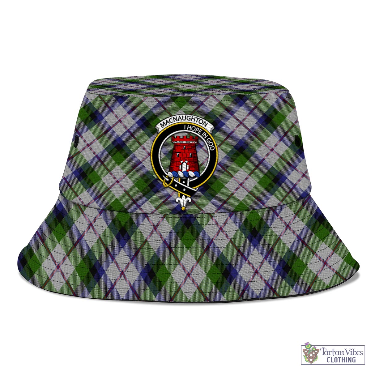 Tartan Vibes Clothing MacNaughton Dress Tartan Bucket Hat with Family Crest