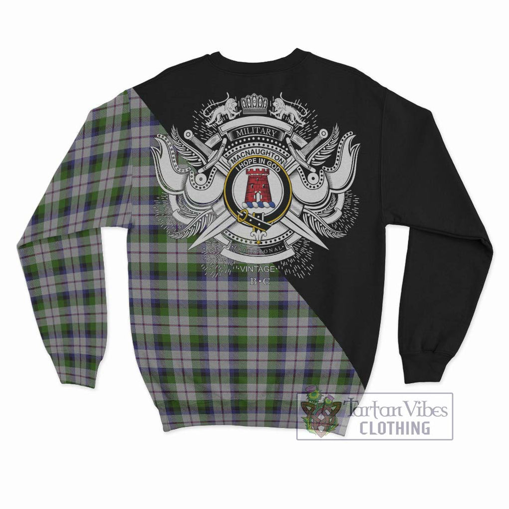 MacNaughton Dress Tartan Sweatshirt with Family Crest and Military Logo Style - Tartanvibesclothing Shop