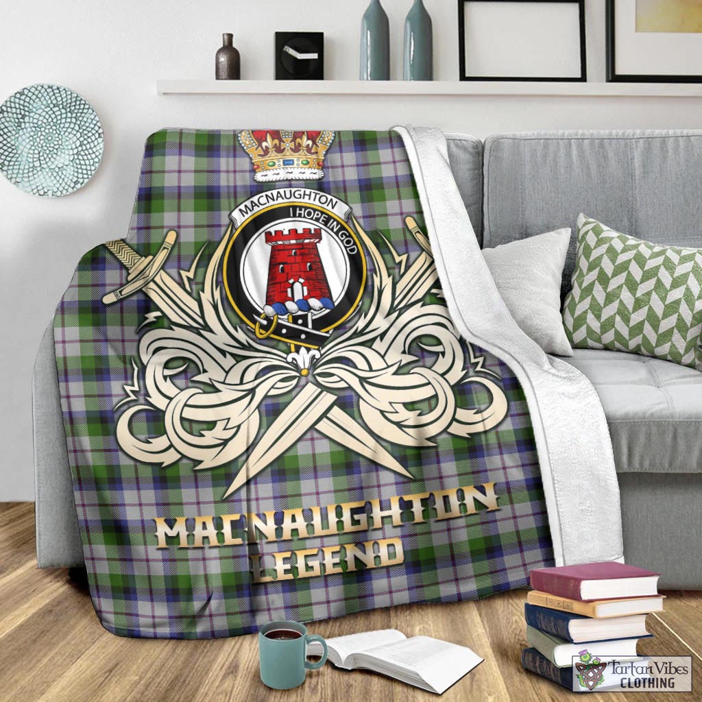 Tartan Vibes Clothing MacNaughton Dress Tartan Blanket with Clan Crest and the Golden Sword of Courageous Legacy