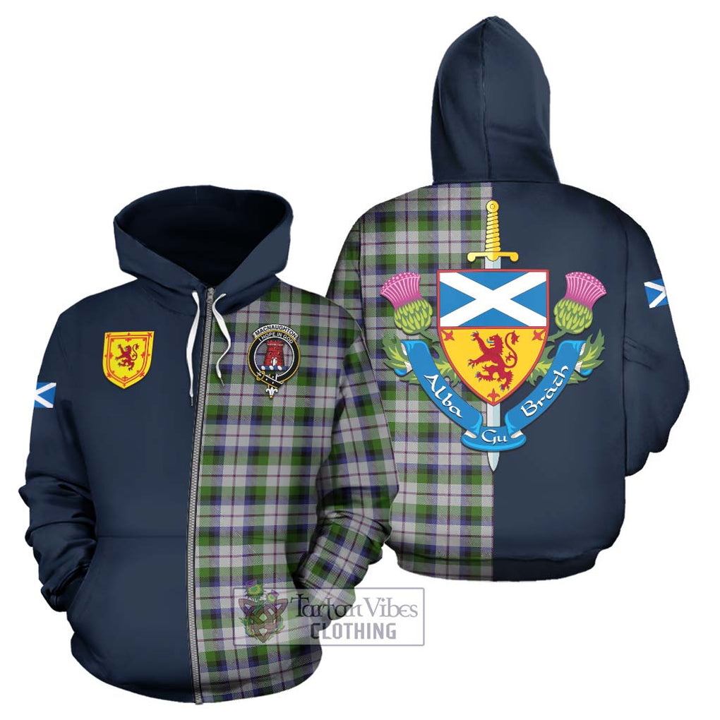 Tartan Vibes Clothing MacNaughton Dress Tartan Hoodie with Scottish Lion Royal Arm Half Style