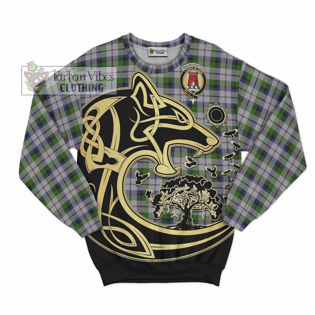 MacNaughton Dress Tartan Sweatshirt with Family Crest Celtic Wolf Style - Tartan Vibes Clothing