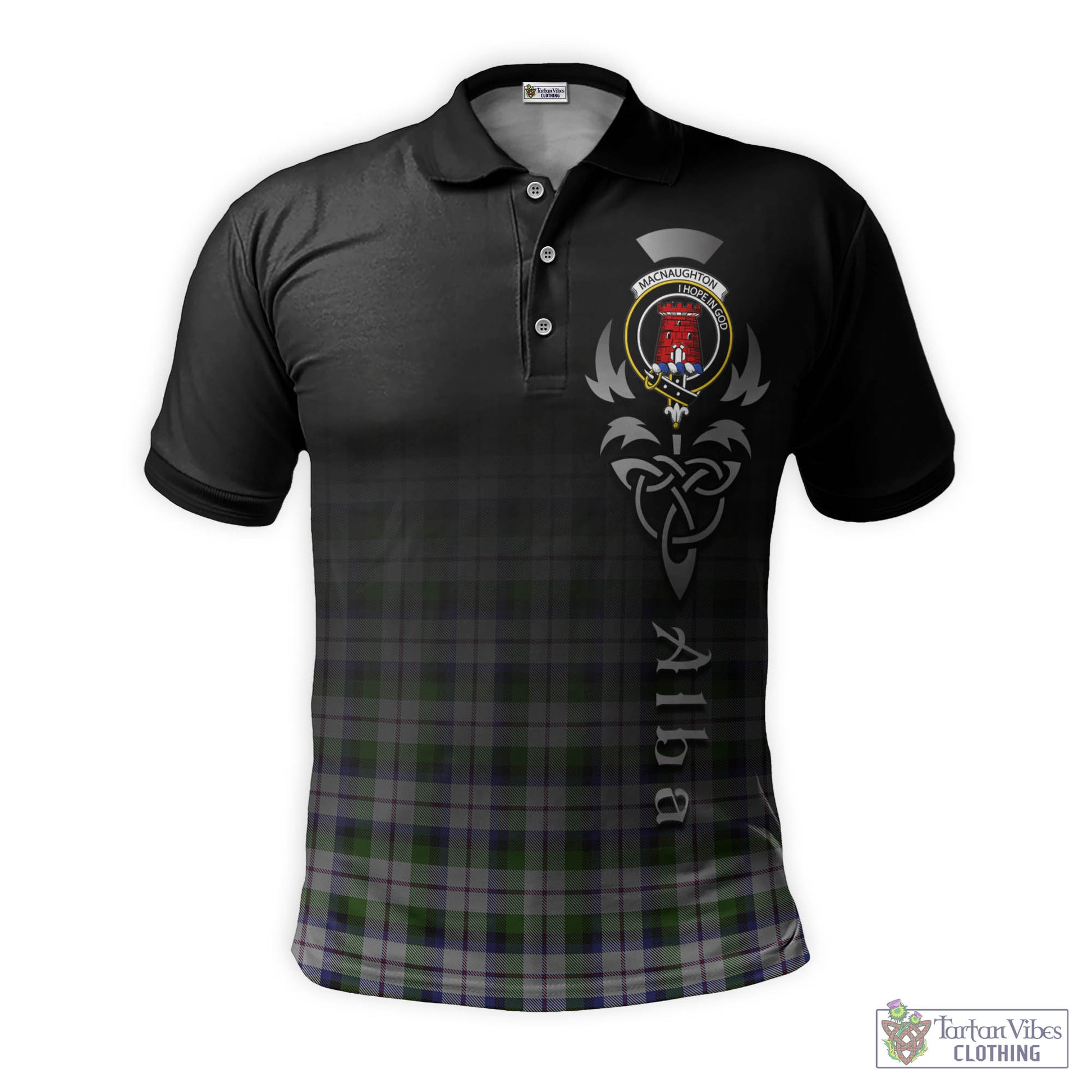 Tartan Vibes Clothing MacNaughton Dress Tartan Polo Shirt Featuring Alba Gu Brath Family Crest Celtic Inspired