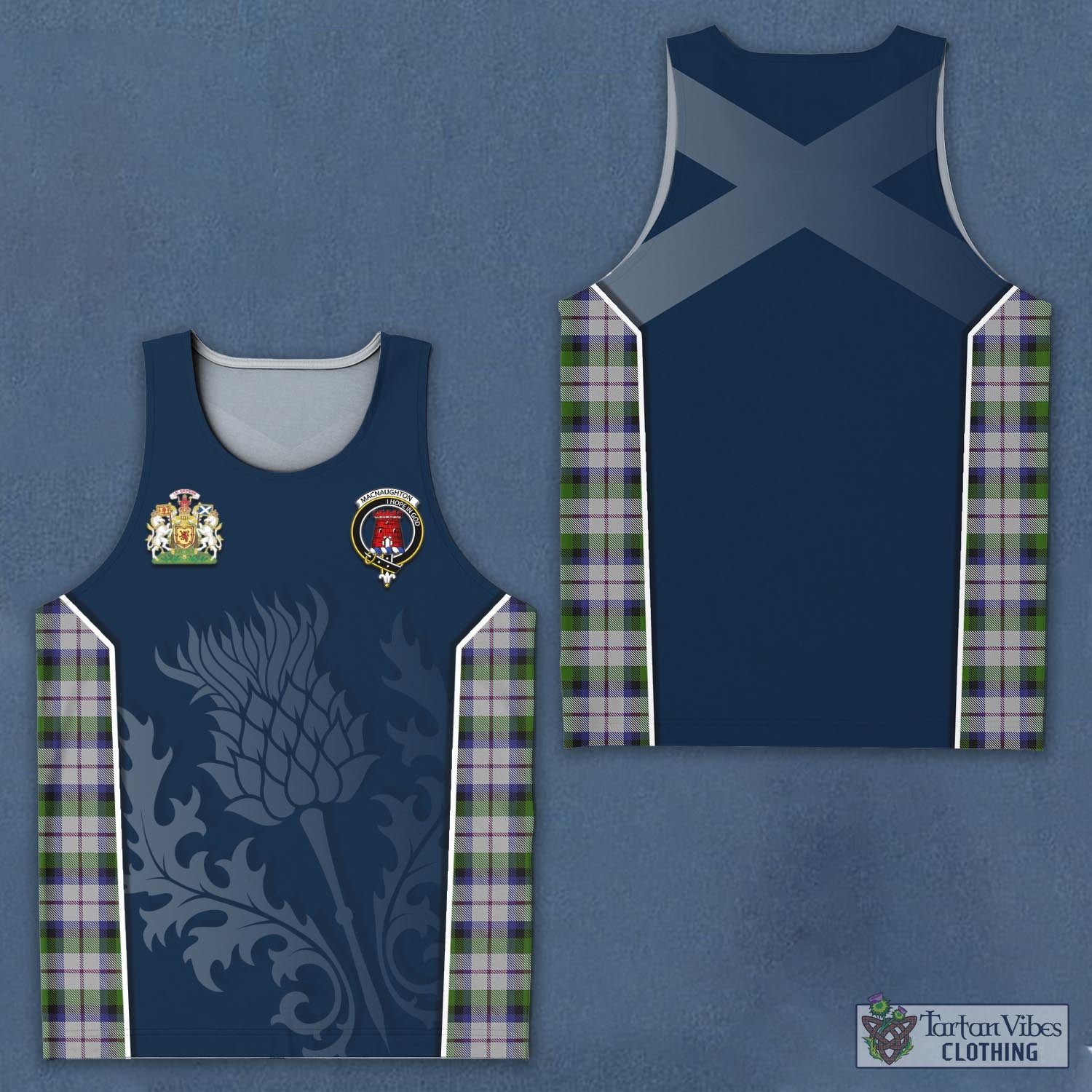 Tartan Vibes Clothing MacNaughton Dress Tartan Men's Tanks Top with Family Crest and Scottish Thistle Vibes Sport Style