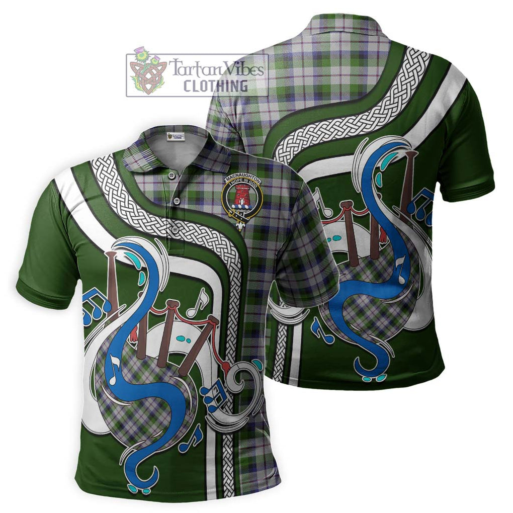 Tartan Vibes Clothing MacNaughton Dress Tartan Polo Shirt with Epic Bagpipe Style