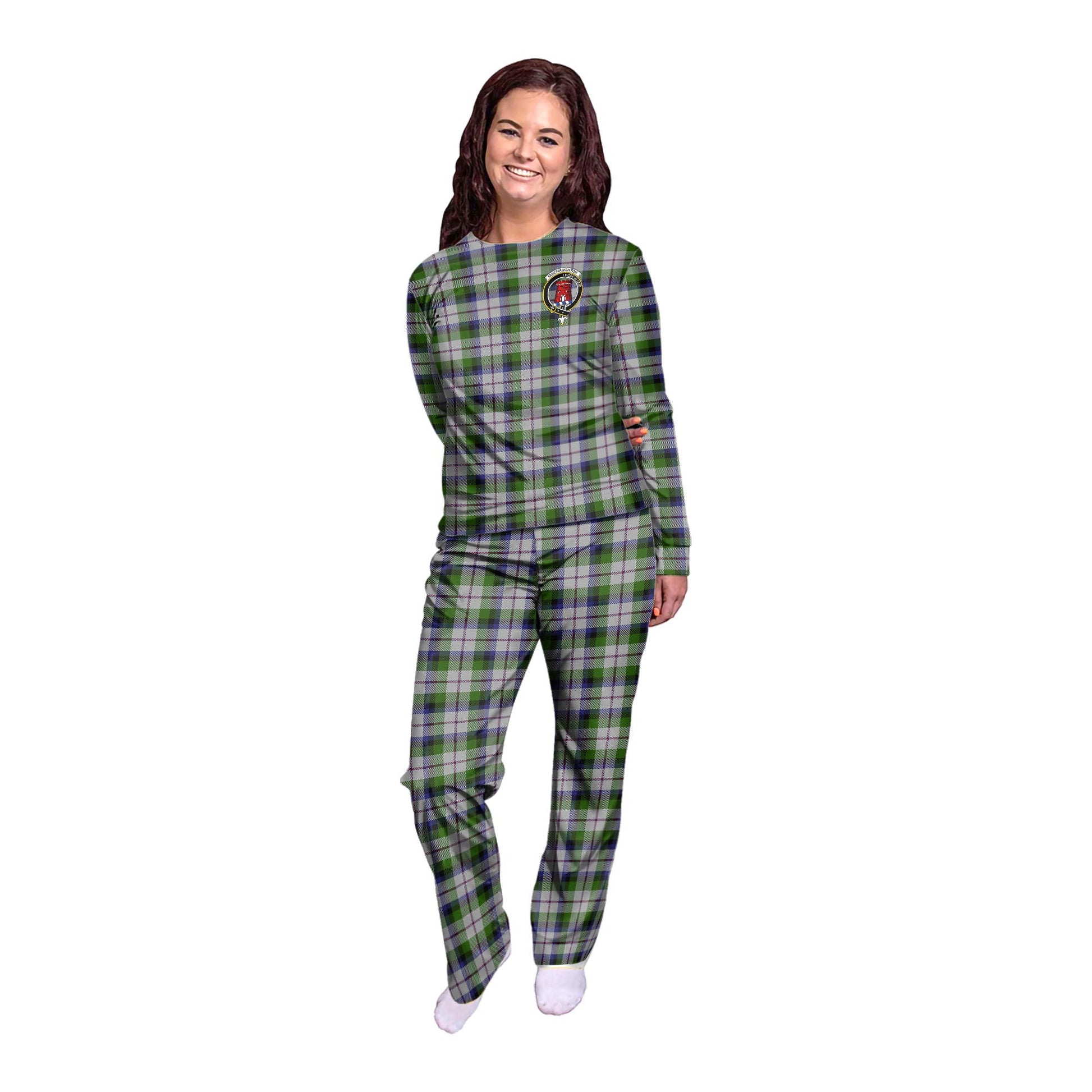 MacNaughton Dress Tartan Pajamas Family Set with Family Crest - Tartanvibesclothing