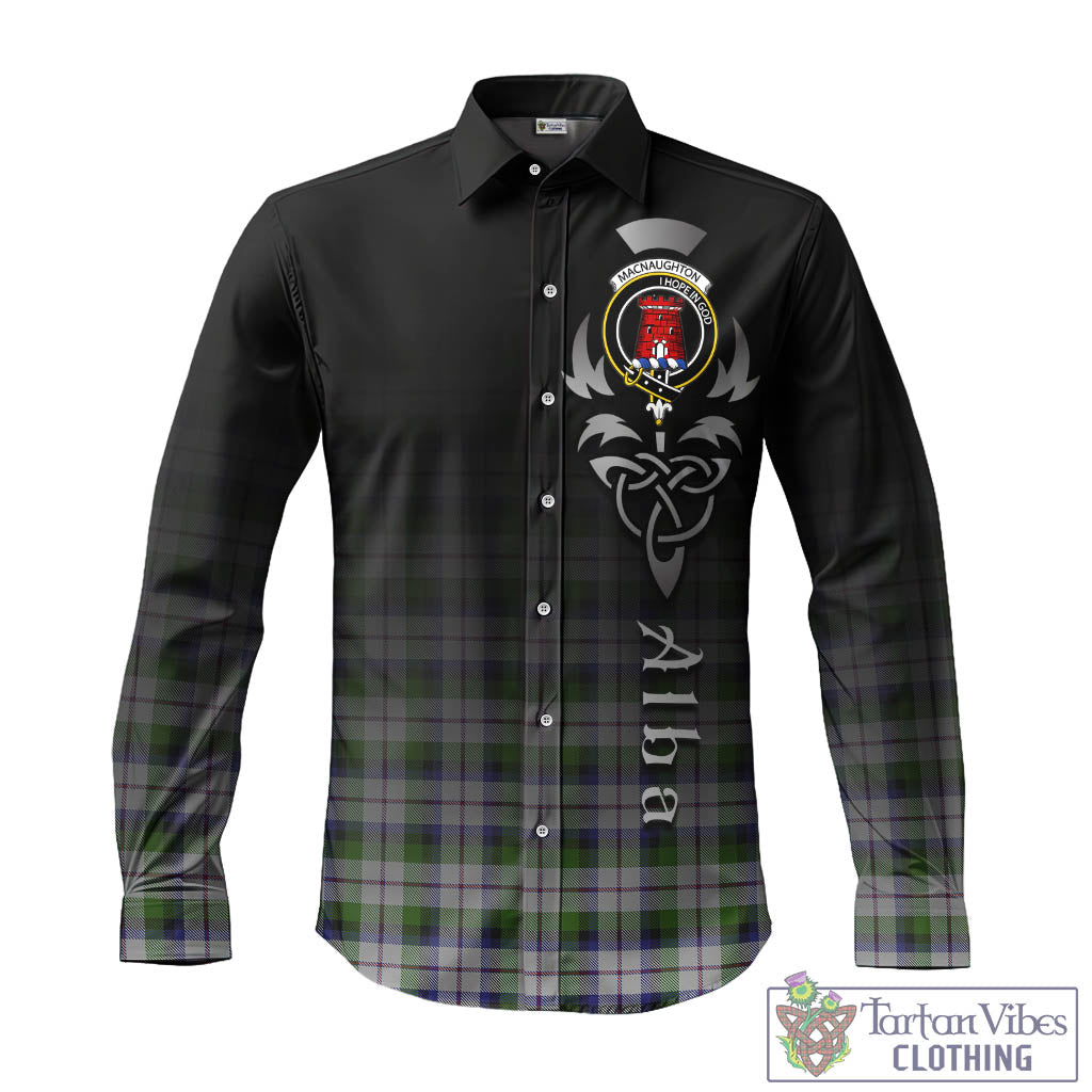 Tartan Vibes Clothing MacNaughton Dress Tartan Long Sleeve Button Up Featuring Alba Gu Brath Family Crest Celtic Inspired