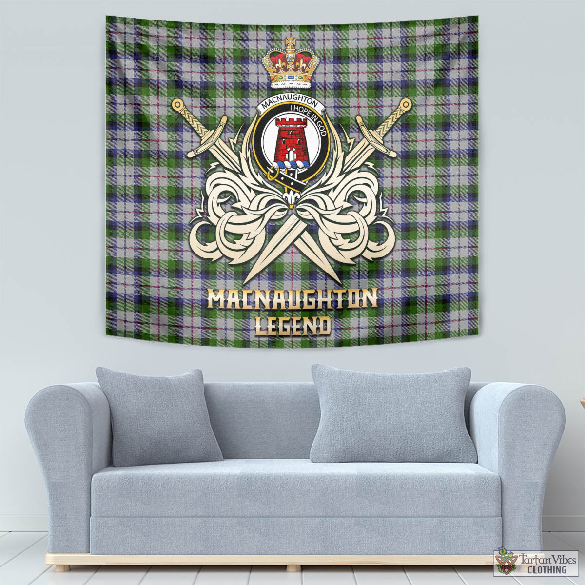 Tartan Vibes Clothing MacNaughton Dress Tartan Tapestry with Clan Crest and the Golden Sword of Courageous Legacy