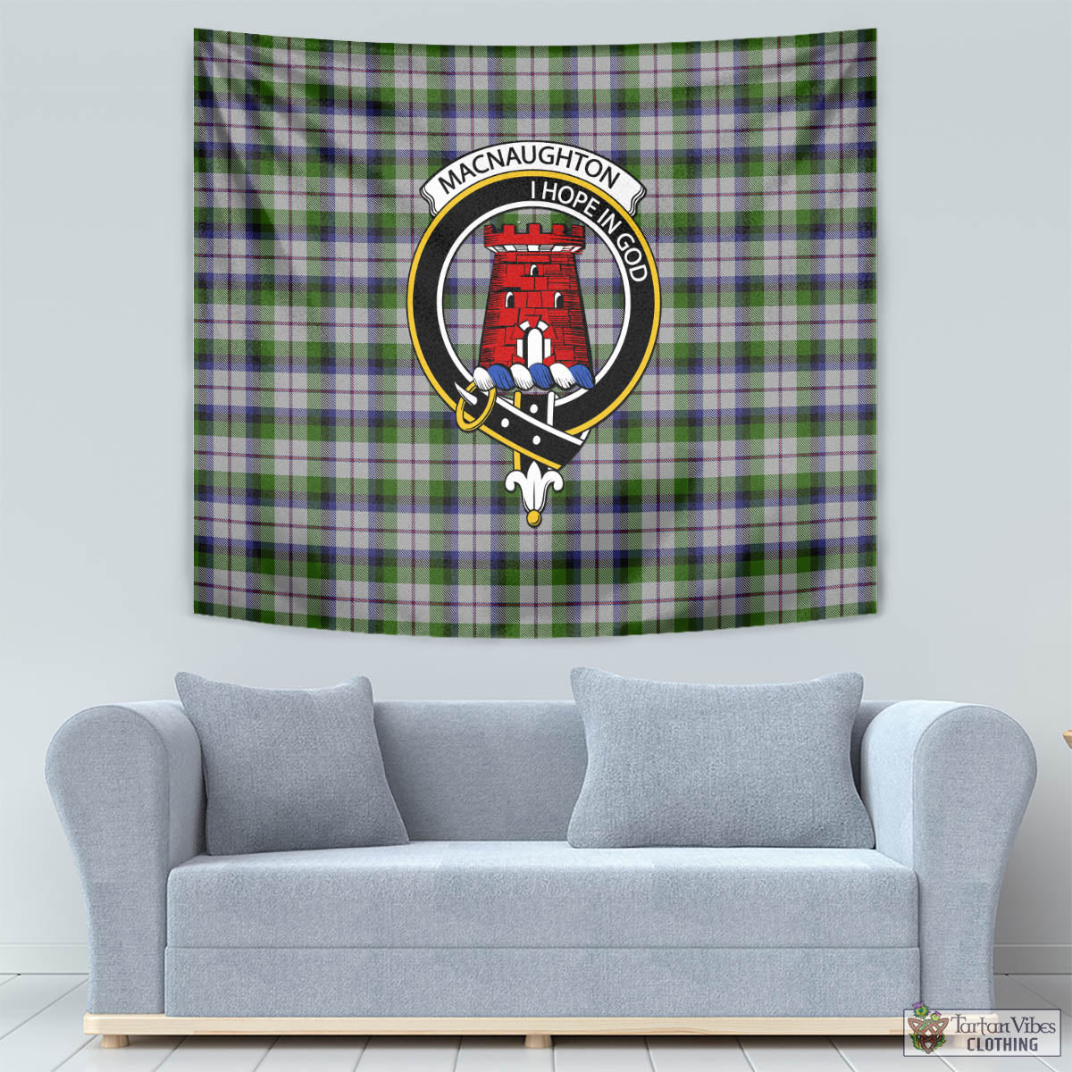 Tartan Vibes Clothing MacNaughton Dress Tartan Tapestry Wall Hanging and Home Decor for Room with Family Crest