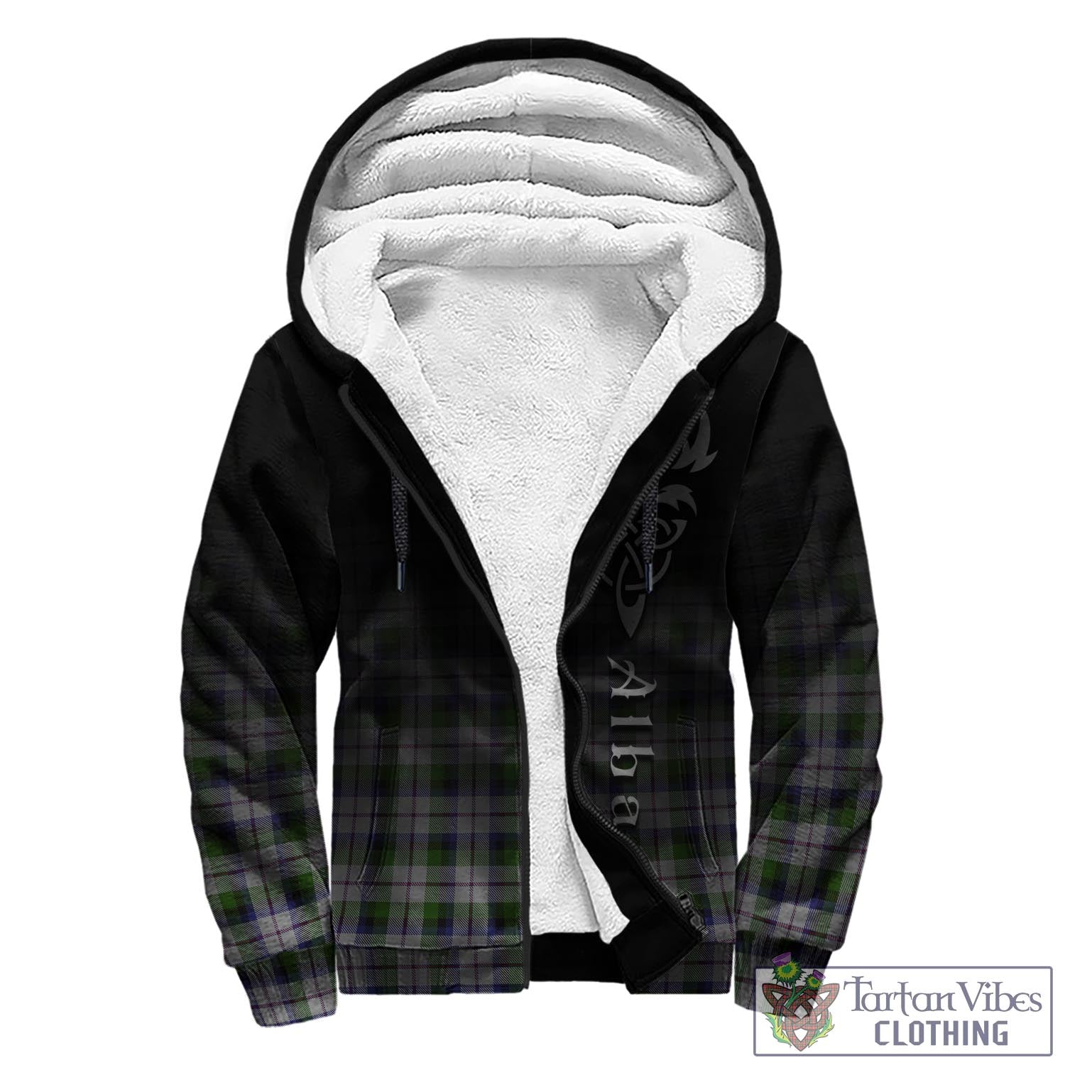 Tartan Vibes Clothing MacNaughton Dress Tartan Sherpa Hoodie Featuring Alba Gu Brath Family Crest Celtic Inspired