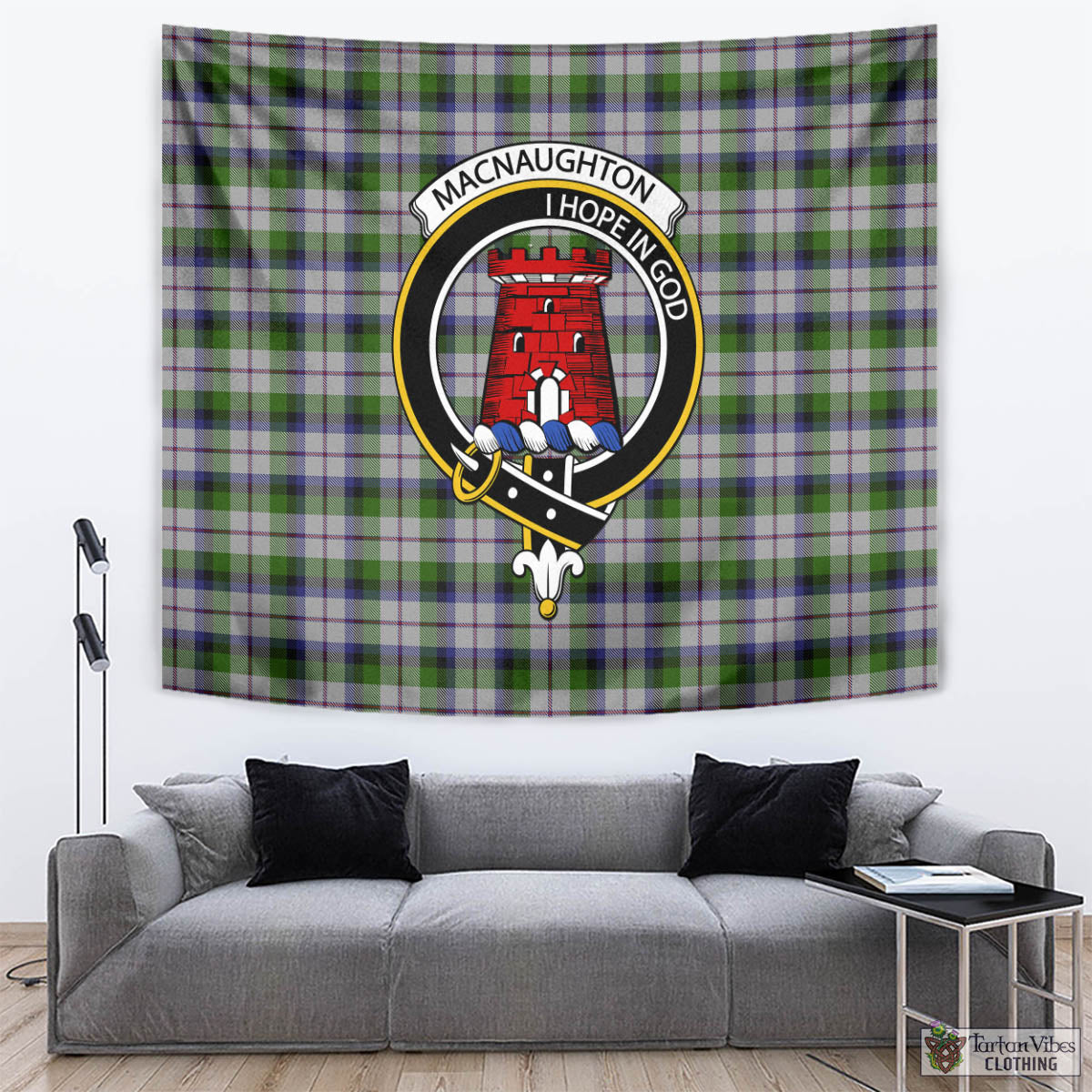 Tartan Vibes Clothing MacNaughton Dress Tartan Tapestry Wall Hanging and Home Decor for Room with Family Crest