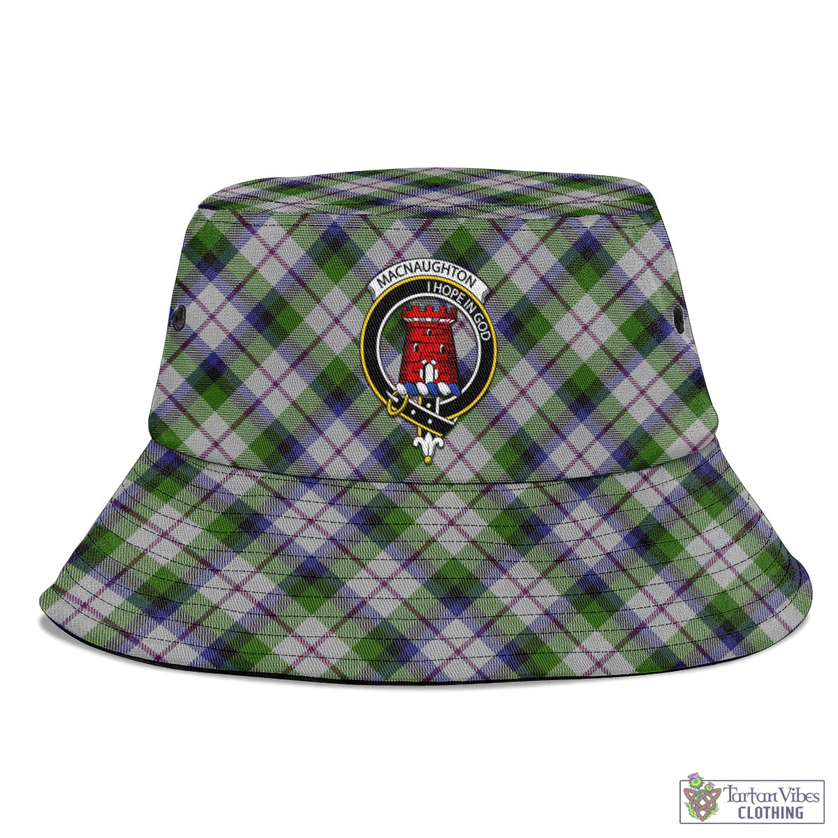 Tartan Vibes Clothing MacNaughton Dress Tartan Bucket Hat with Family Crest