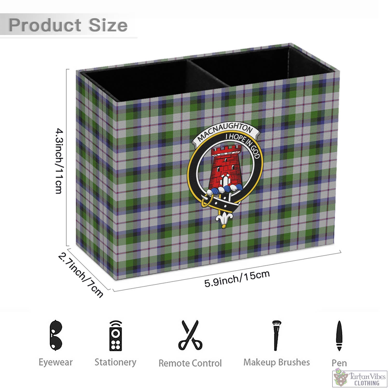 Tartan Vibes Clothing MacNaughton Dress Tartan Pen Holder with Family Crest