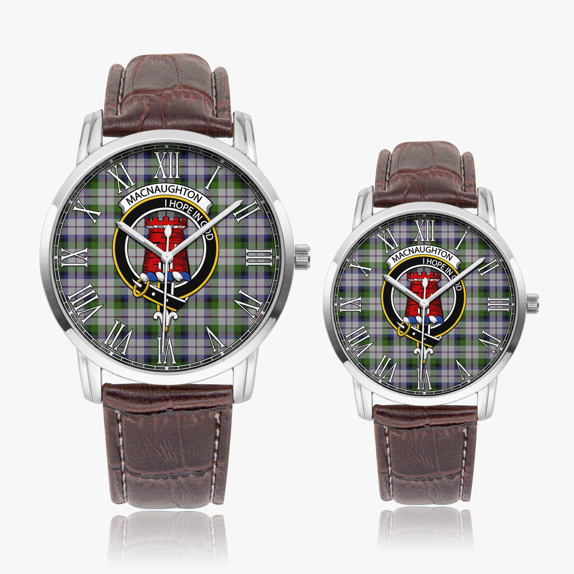 MacNaughton Dress Tartan Family Crest Leather Strap Quartz Watch - Tartanvibesclothing