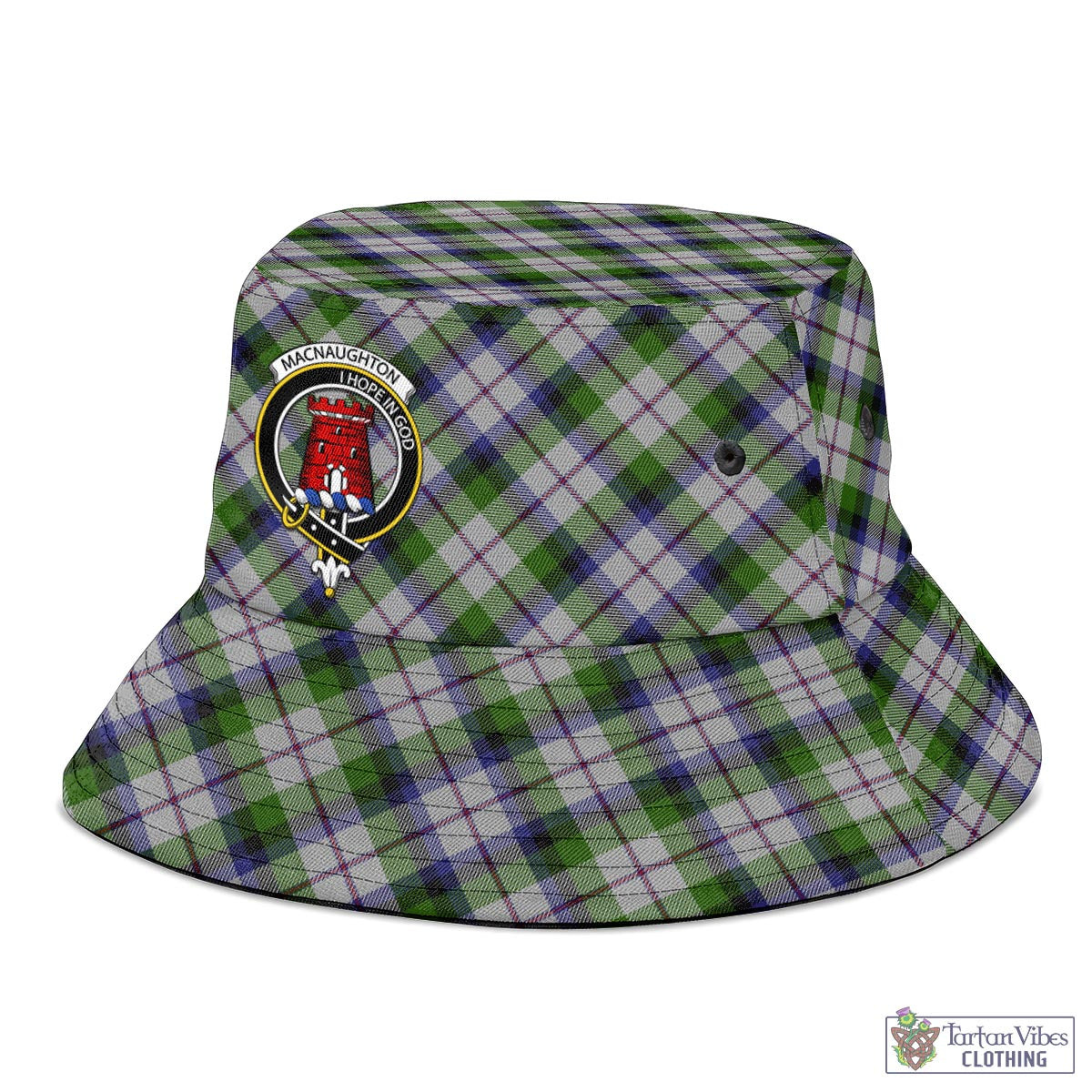 Tartan Vibes Clothing MacNaughton Dress Tartan Bucket Hat with Family Crest