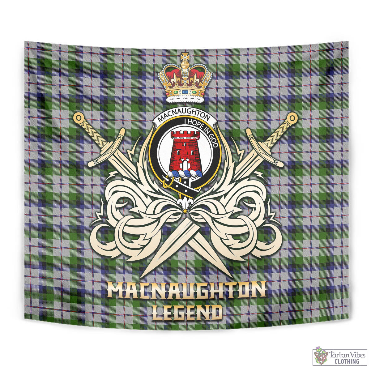 Tartan Vibes Clothing MacNaughton Dress Tartan Tapestry with Clan Crest and the Golden Sword of Courageous Legacy