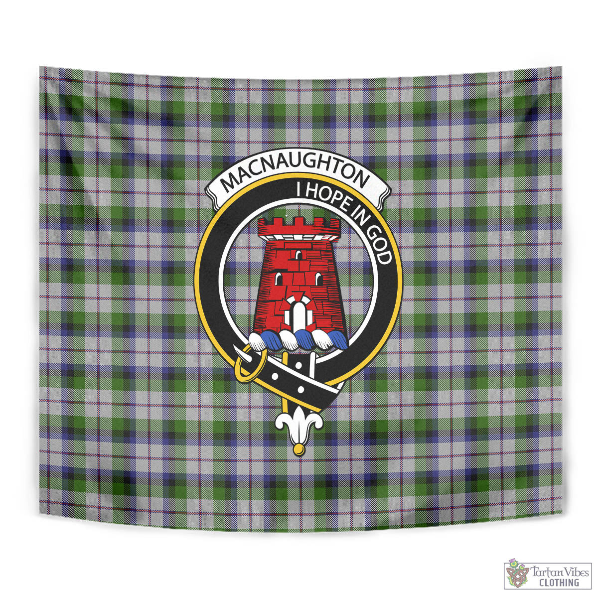 Tartan Vibes Clothing MacNaughton Dress Tartan Tapestry Wall Hanging and Home Decor for Room with Family Crest