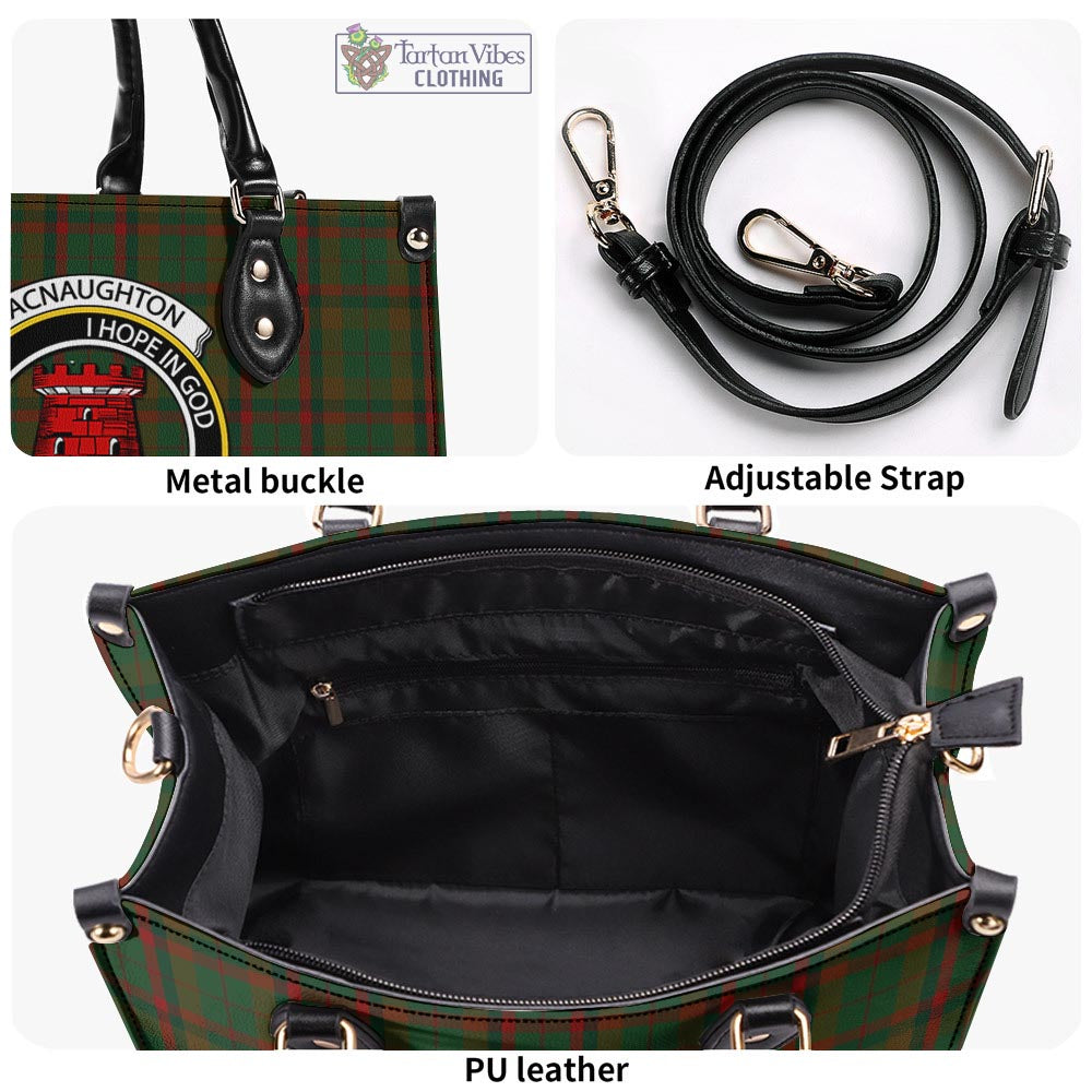 Tartan Vibes Clothing Macnaughton Hunting Tartan Luxury Leather Handbags with Family Crest