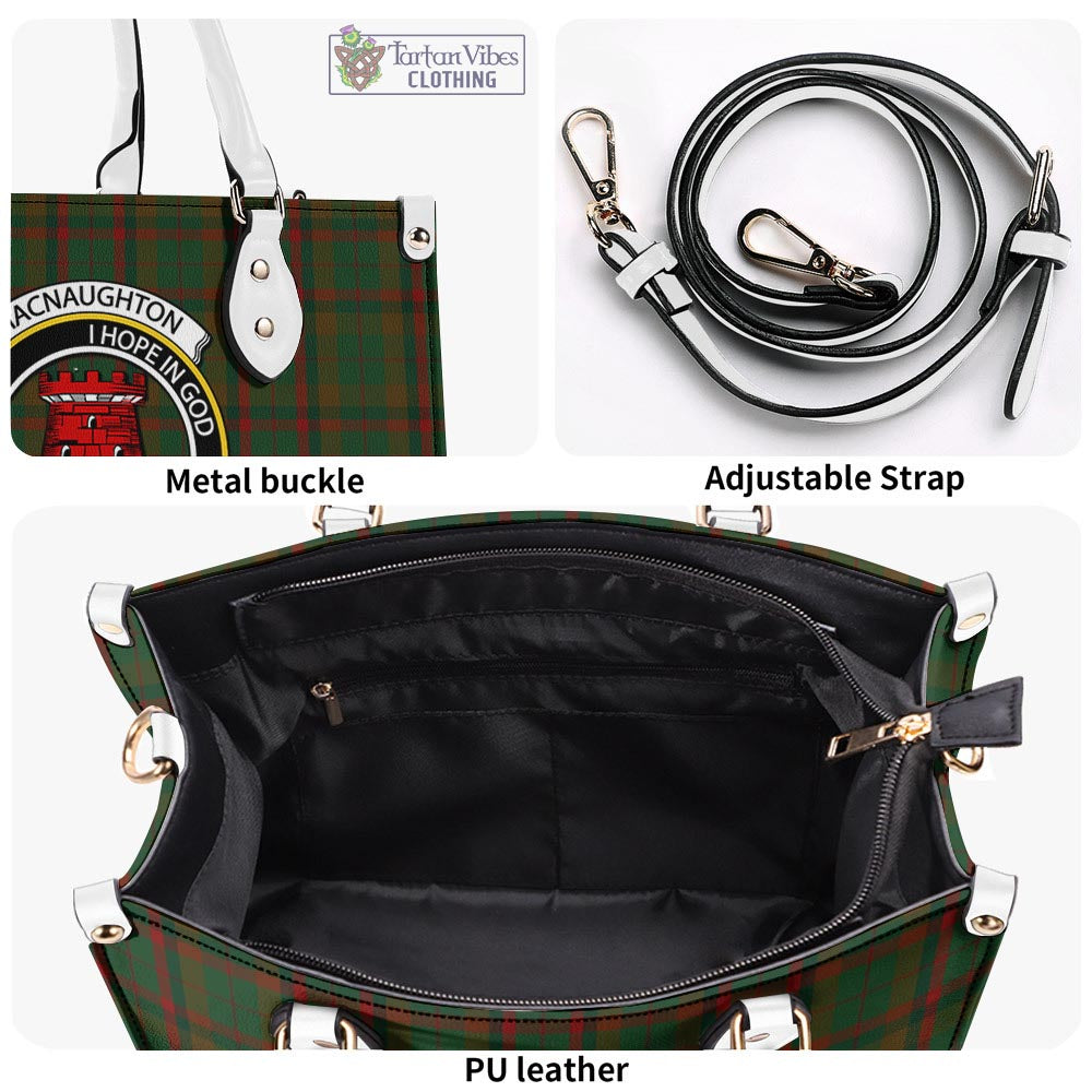 Tartan Vibes Clothing Macnaughton Hunting Tartan Luxury Leather Handbags with Family Crest