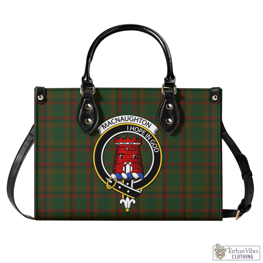 Tartan Vibes Clothing Macnaughton Hunting Tartan Luxury Leather Handbags with Family Crest