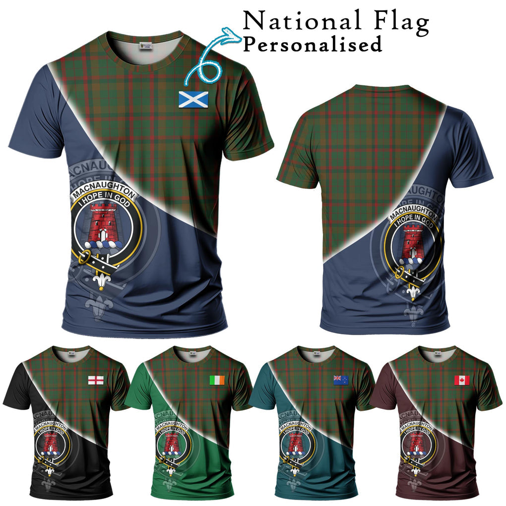 MacNaughton Hunting Tartan T-Shirt with Personalised National Flag and Family Crest Half Style Kid's Shirt - Tartanvibesclothing Shop