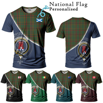 MacNaughton Hunting Tartan T-Shirt with Personalised National Flag and Family Crest Half Style