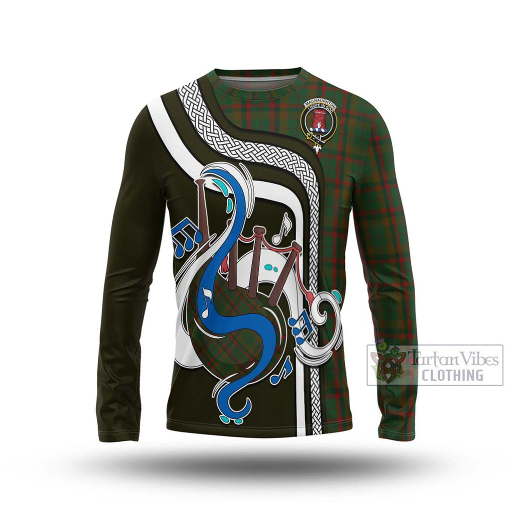 Tartan Vibes Clothing MacNaughton Hunting Tartan Long Sleeve T-Shirt with Epic Bagpipe Style