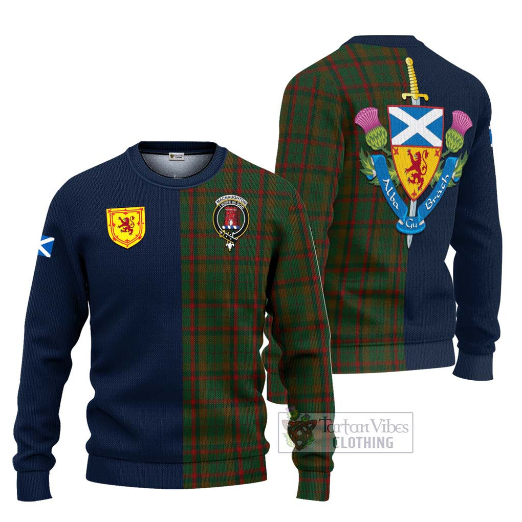 Tartan Vibes Clothing MacNaughton Hunting Tartan Knitted Sweater with Scottish Lion Royal Arm Half Style