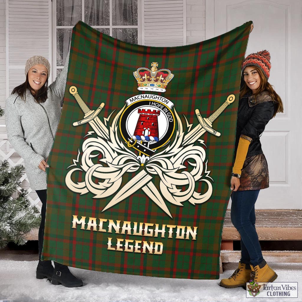 Tartan Vibes Clothing Macnaughton Hunting Tartan Blanket with Clan Crest and the Golden Sword of Courageous Legacy