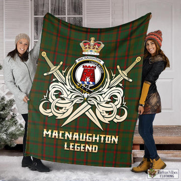 Macnaughton Hunting Tartan Blanket with Clan Crest and the Golden Sword of Courageous Legacy