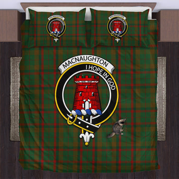 Macnaughton Hunting Tartan Bedding Set with Family Crest